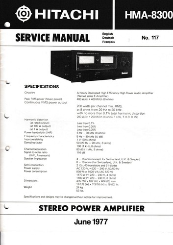 Servizio Manuale di Istruzioni per hitachi HMA-8300