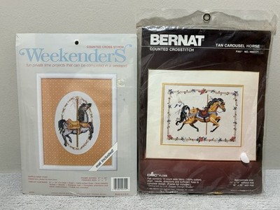 Counted Cross Stitch Kit Lot of 2 Carousel Horse Pony Bernat Johnson Creativ NEW