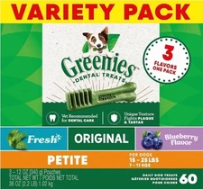 Greenies Petite Natural Dental Care Dog Treats, 36 Oz. Variety Pack, 60 Total