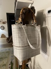 Borsa Tessuto  Fatta A Mano Manici Vero Bambù