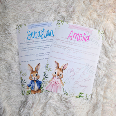 Personalisierter Kinder Osterhasen Brief. Individueller Buchstabe Ostereiersuche mit Namen