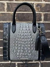 NWT $465 Brahmin Caroline Chrome Azurine Satchel leather black silver