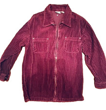 Crossroads VTG Unisex Tactical Corduroy Burgundy Zip-Front Shacket w/Pockets Sm
