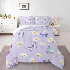 Purple Comforter Set Size, Daisy Flower Butterfly Bedding Set Twin Multi 09