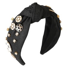 Rhinestone Knotted Headband Football Soccer Charm Crystal Jeweled Soccer Black
