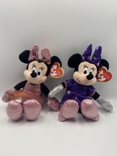 Ty Beanie Babies Disney Minnie Mouse Sparkle Plush Lot Pink Purple With Tags