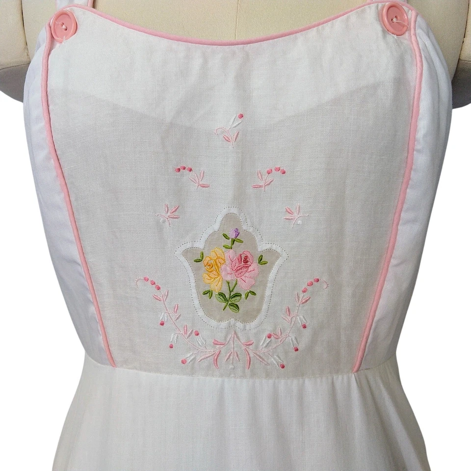 Maxi Vestido Vintage Años 70 Joven Eduardiano Blanco Talla 11 M Pradera Floral Boda Foto 4 de 4