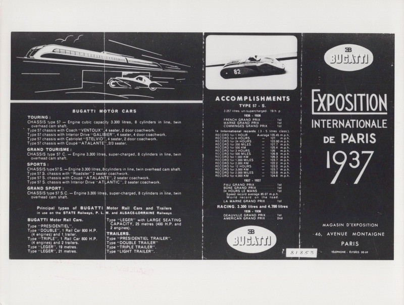 Bugatti 1937 Exposition Paris Brochure Mullin Collection - c1980s Photo