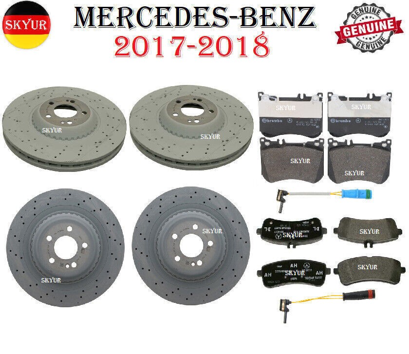 Front & Rear Rotors With Brake Pads & Sensors For 17-18 Mercedes Benz GENUINE