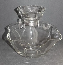 Vtg Indiana Glass Crystal Clear Chip And Dip Bowl Set Wavy Ruffle Edge Bracket