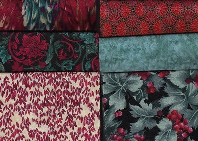 Fat Quarter Set of 6 Rare OOP Hoffman, Red, Aqua, Green, Metallic Gold, Cream