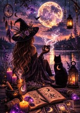 Beautiful Witch Diamond Art Kits for Adults,Halloween 5D DIY Diamond Painting Ki