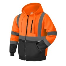 HYCOPROT High Visibility Safety Hoodie Hi Vis Safety Sweatshirts with Zipper Fle