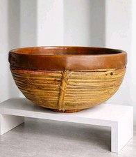Vintage MCM Gabriella Crespi Style Bamboo Rattan & Copper Art Fruit Bowl Italian