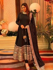 New Heavy Roman Silk Black Gown Bottom With Dupatta For Women Festival Wear