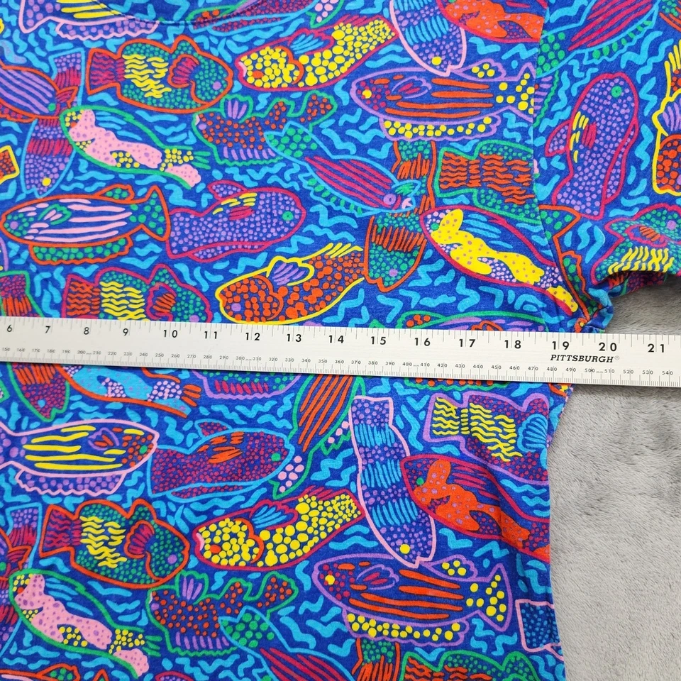Vintage Ken Done Tee Womens M Blue All Over Fish Print T-Shirt Australia Pop Art - Image 4 of 4