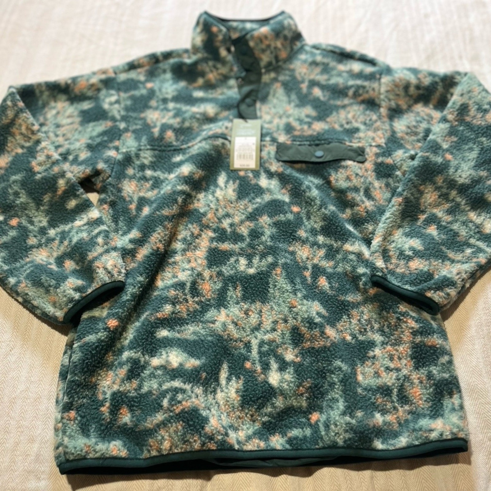 Goodfellow & Co Mens Green Multi Sherpa Fleece Snap Pullover Size S