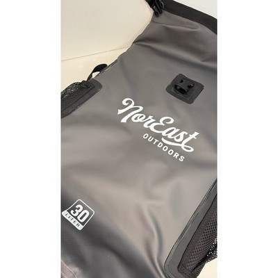 NorEast Outdoors 30 Liter Waterproof Roll Top Backpack Cooler Gray Mesh Pockets