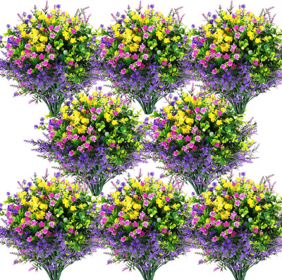 24 Pcs UV Resistant Artificial Flowers for Outdoor Planters Fuchsia Mix