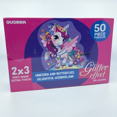 QUOKKA Unicorn Butterflies Delightful Wonderland 50 Pc Glitter Puzzle New