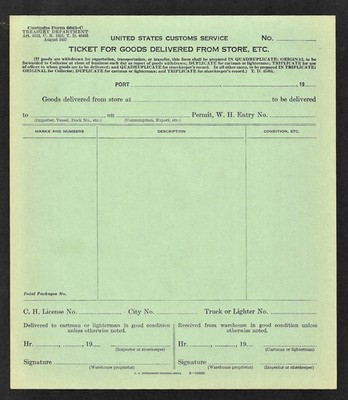 1937 United States Customs Service Form for Port Arrival of Ship at Dock