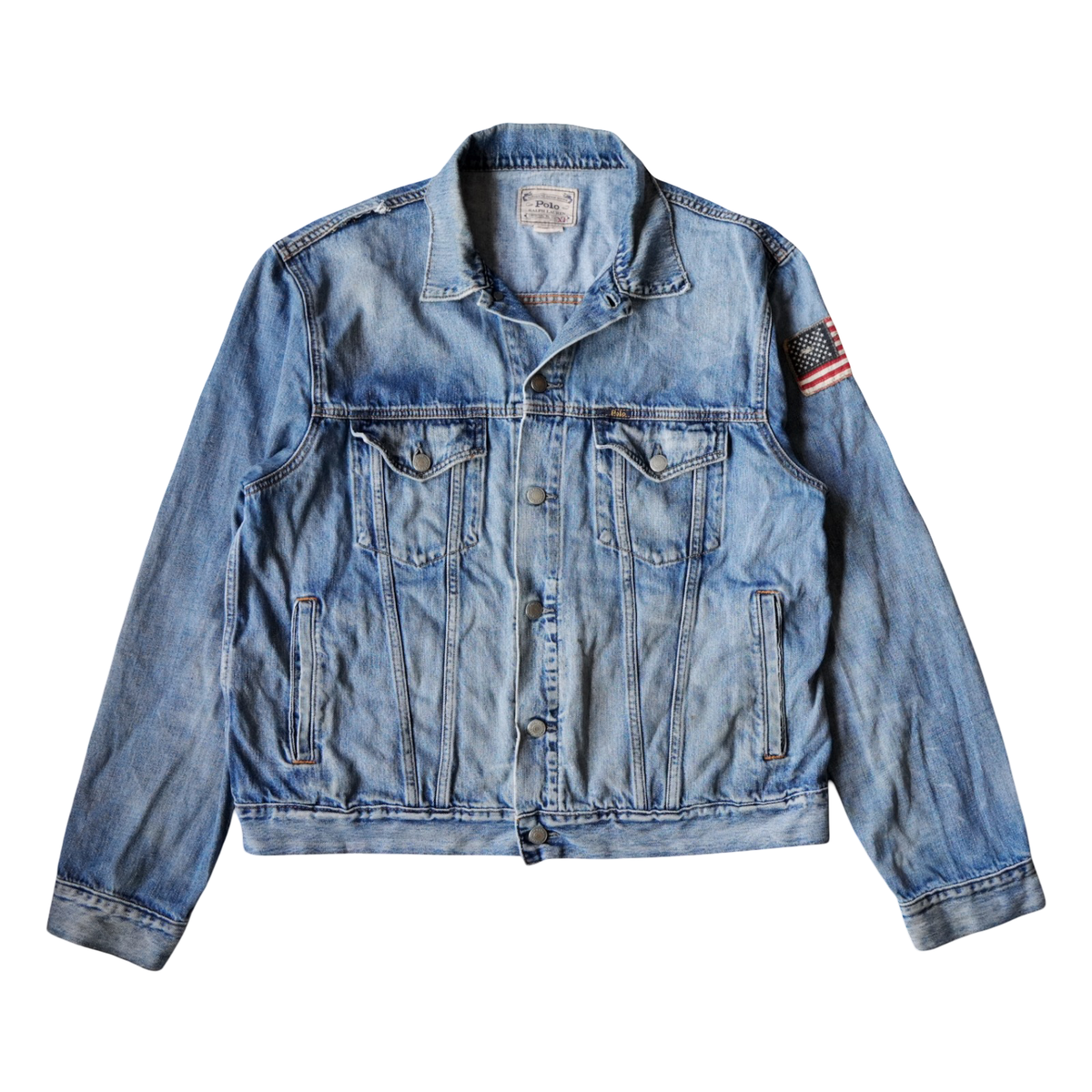 Polo Ralph Lauren トラッカージャケット デニム　アメリカ国旗 Polo Ralph Lauren Denim Jacket Mens Large American Flag Patch