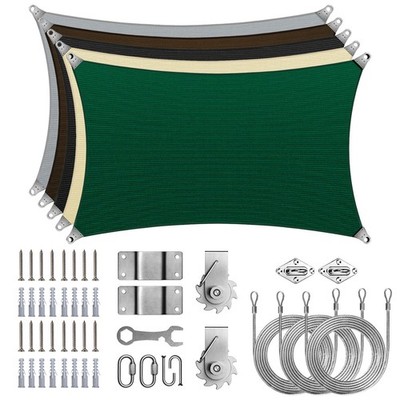 Rectangle Super Ring Sun Shade Sail With Hardware Kit Winch Set