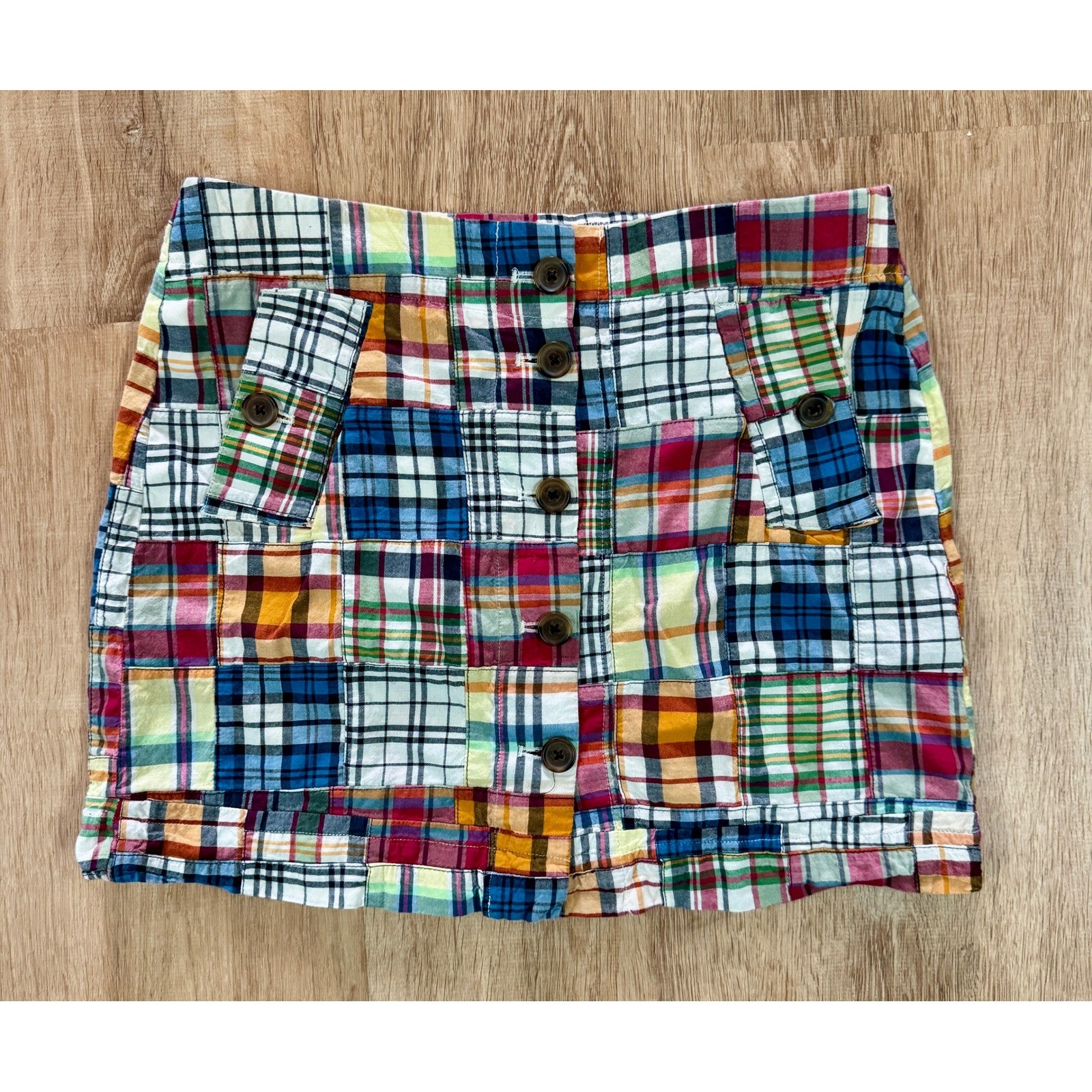 J. Crew Patchwork Mini Skirt Button Front Women's… - image 1