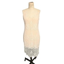 Forever 21 Womens Peach Floral Lace Dress V-Neck Sleeveless Size L Coquette