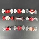 9 Vintage Red/ White Murano Glass Hand Blown Art Glass Wrapped Candy Pieces