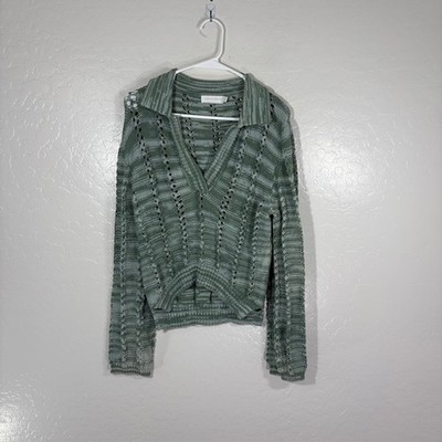 Jonathan Simkhai Sweater Womens Small Open Knit Collared V Neck Pullover Top