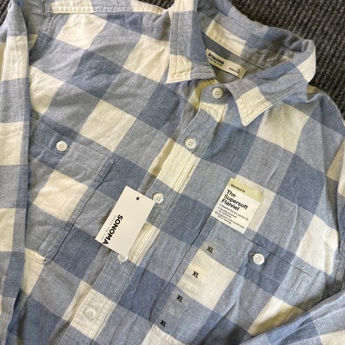 Sonoma Mens XL Blue Plaid Flannel Shirt Button Front Cotton Super Soft ...