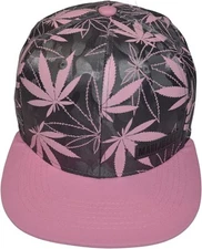 Popfizzy Weed Hat for Women, Flatbill Marijuana Snapback Cap, Pink