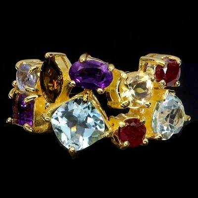 925 Sterling Silber Ring Kissen Topas Amethyst Citrin Rubin Edelstein Schmuck 8 - Bild 1 von 4
