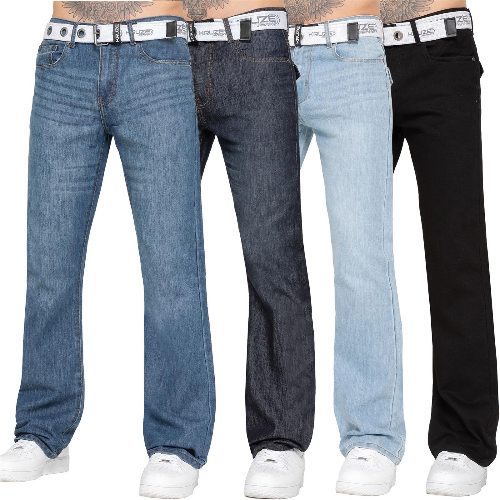 Pantalones de mezclilla acampanados de pierna ancha Kruze Bootcut para hombre talla de cintura del Reino Unido