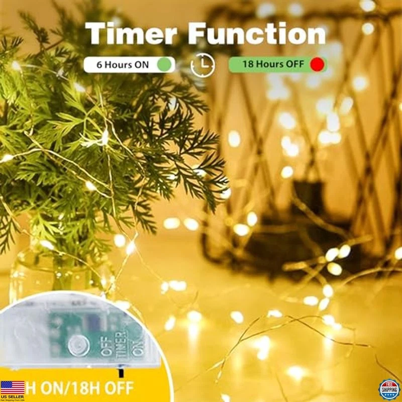 50 LED 16FT Battery Operated Fairy Lights with Timer, Waterproof Indoor - Image 3 of 4