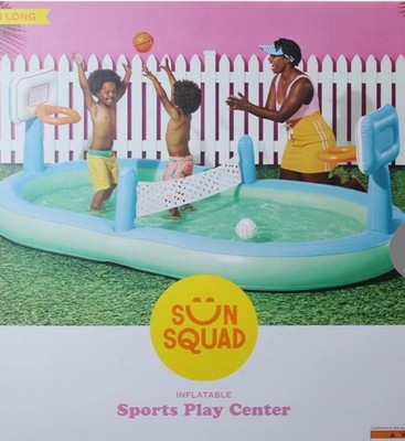 Sun Squad Inflatable Sports Play Center, Basketball Hoop, Volleyball Net, Blue