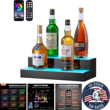 Illuminated 2-Tier LED Liquor Bottle Display - Multicolor Acrylic Bar Shelf