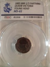 1885 Third Farthing - Beautiful example MS-60 - S.3960