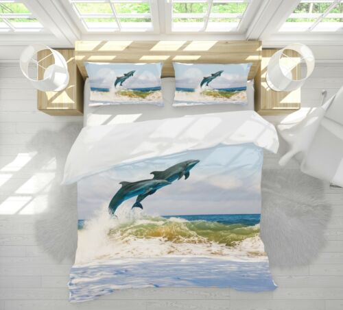 3D Wave Dolphin N1487 Animal Bed Pillowcases Quilt Duvet Cover Queen King Fay