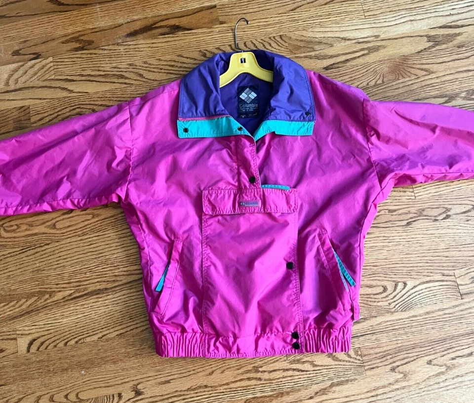 Cortavientos vintage Columbia para mujer, rosa M cremallera completa detalles verde azulado Foto 2 de 4