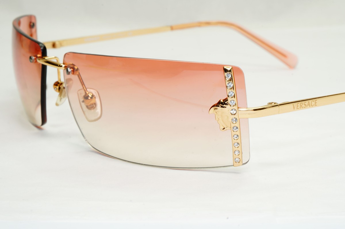 Versace Sunglasses 2004 Vintage Rimless Gold Crystals MOD N29
