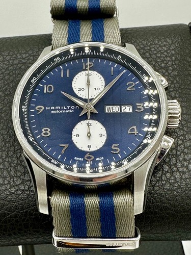 HAMILTON JAZZMASTER MAESTRO CHRONOGRAPH BLUE PANDA 45MM 60 HOUR POWER RESERVE