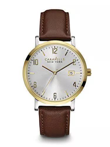Caravelle Men's 44B108 Analog Quartz Brown Color Date White Dial Round Watch - Picture 2 of 2
