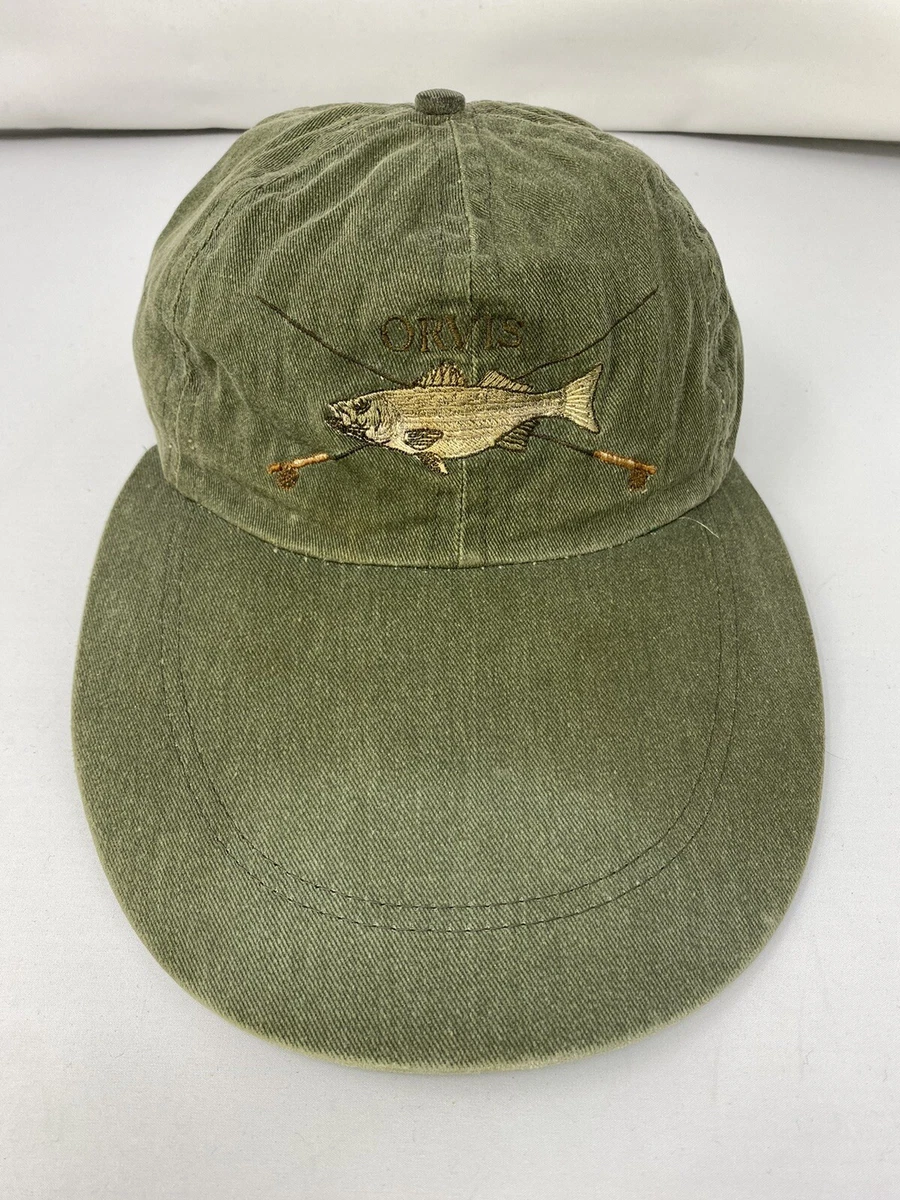 Vintage Orvis Long Bill Hat Cap Fly Fishing Rod Logo Olive Green