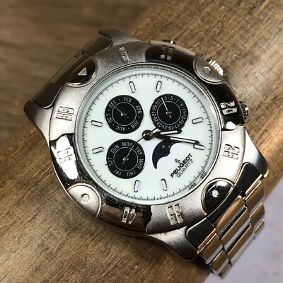 Peugeot Men's White Dial Chronograph Moon Phase 40mm Round Quartz Watch  3/4