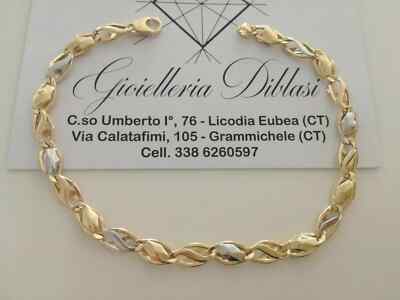 SOLID 18K YELLOW WHITE GOLD BRACELET ALTERNATE mm ROUNDED, INCHES 21  cm