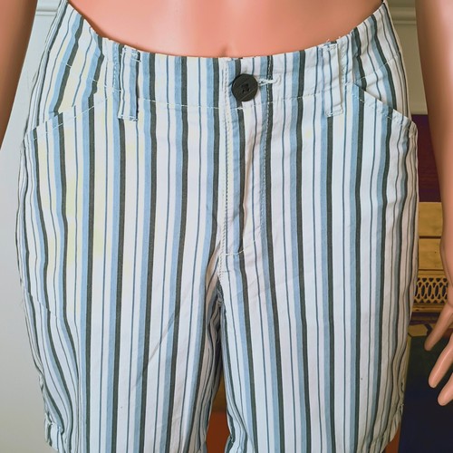 Women's Stripe Chino Shorts 8 Lee Mid Rise Blue & White Front Back Pockets - Picture 4 of 11