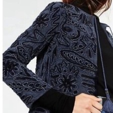 Zara Embroidered Denim Style Jacket Size S