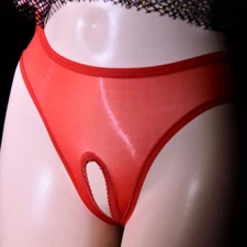 Womens Shiny Glossy Sheer Crotchless Shorts Underwear Thongs See Through Panties